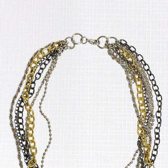 Multi Strand Charm Necklace Dangle Keys Locks Chains Steampunk Tri Color Metal - Picture 9 of 9